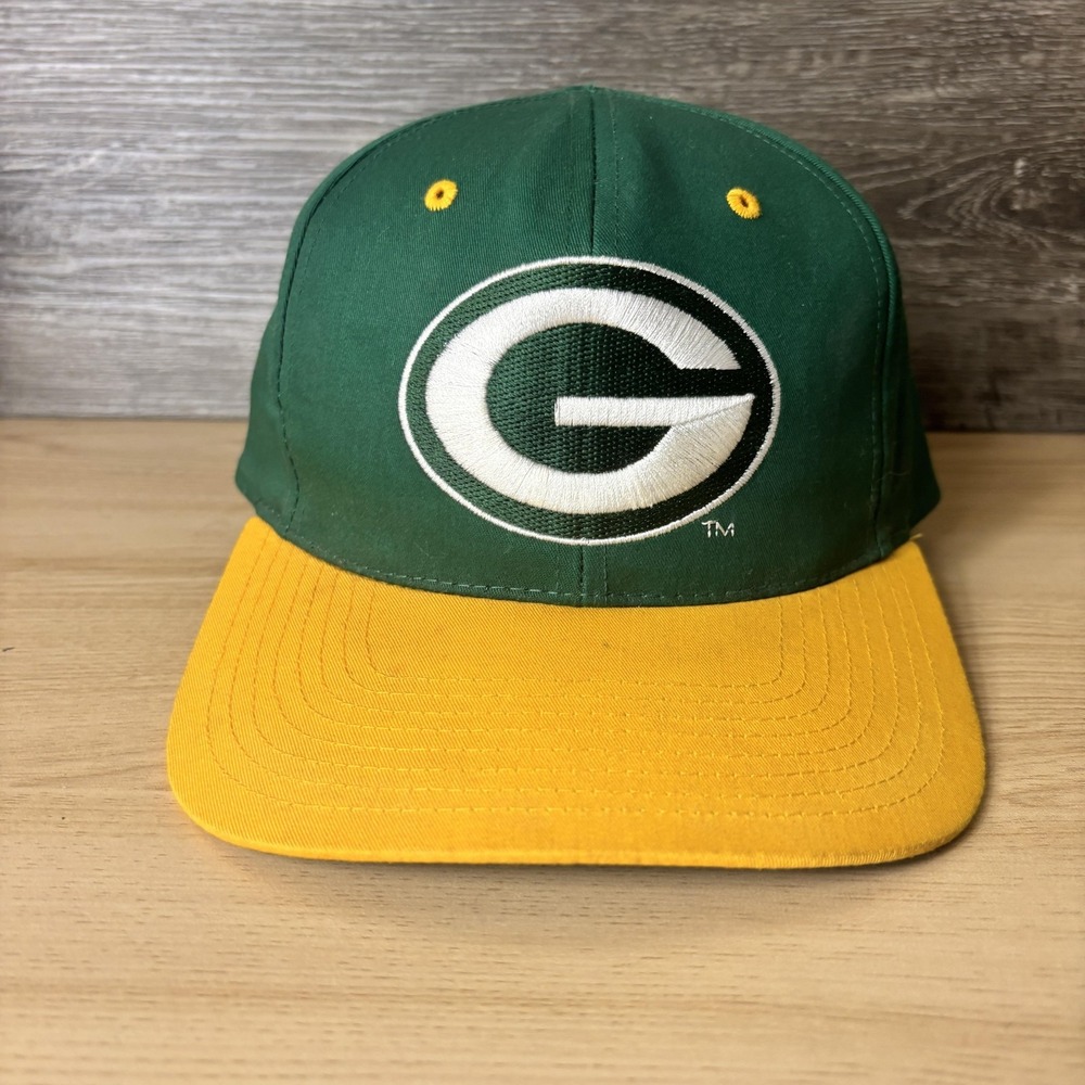 Vintage Green Bay Packers Hat Cap Snap Back One Size Green Yellow NFL Football
